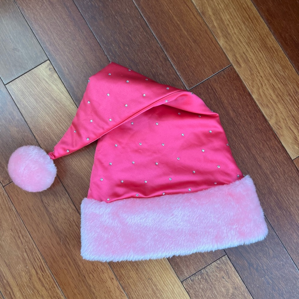 Vintage Victorias Secret Santa Hat. Pink with sparkles and pink trim.
